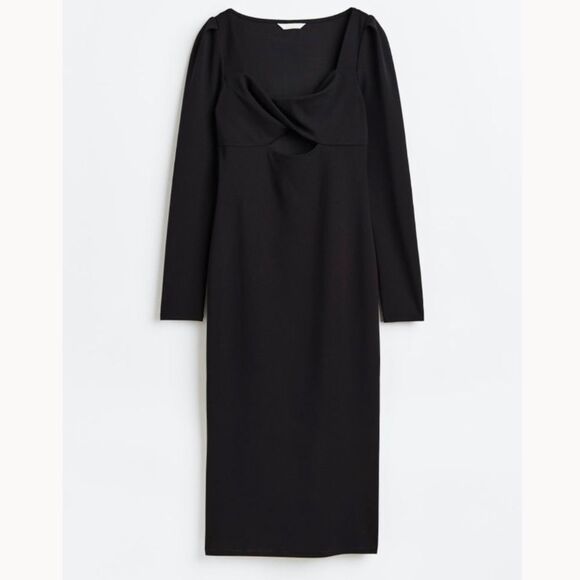 NEW H&M black cut out long sleeve bodycon midi dress women’s size medium - Picture 1 of 8
